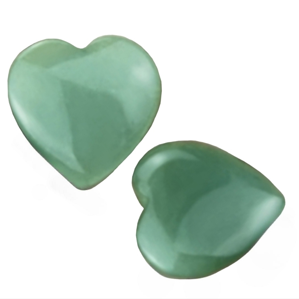 Set of 2 Hearts Green Aventurine Gemstone Heart Pocket Stone Love Gem Palm Rock